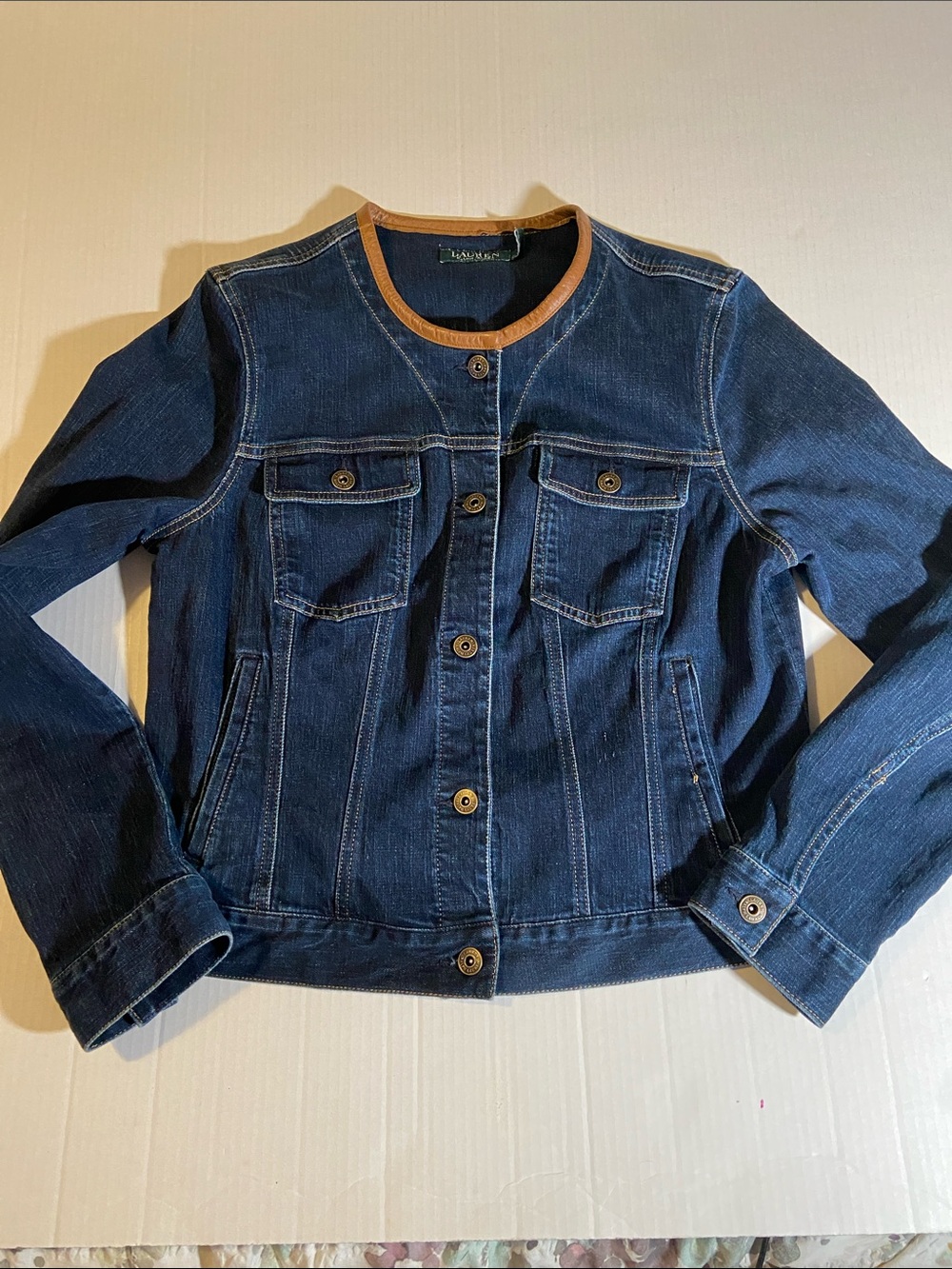 Ralph Lauren Green Label Denim Jacket With Faux Tan Leather Trim